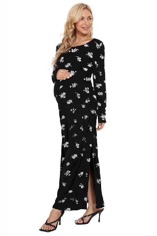 Maternity Dresses with Elastic Waist -Smallshow Long Sleeve Floral Maternity Maxi Dress Maternity Dresses with Elastic Waist -Smallshow Long Sleeve Floral Maternity Maxi Dress