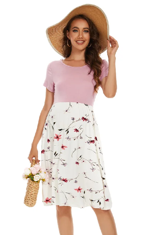 Maternity Dresses with Draped Fabric -Smallshow Short Sleeve Floral Maternity Dress Maternity Dresses with Draped Fabric -Smallshow Short Sleeve Floral Maternity Dress
