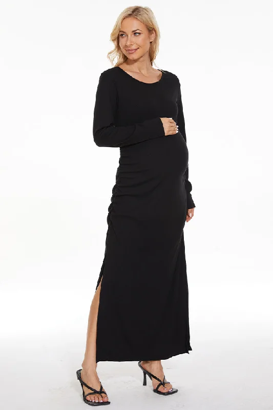 Light Maternity Dresses for Hot Days -Smallshow Long Sleeve Maternity Maxi Dress