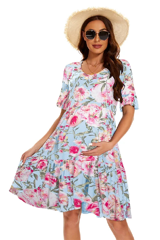 Maternity Dresses for Winter Weddings -Smallshow Floral Ruffle Short Sleeve Maternity Dress Maternity Dresses for Winter Weddings -Smallshow Floral Ruffle Short Sleeve Maternity Dress
