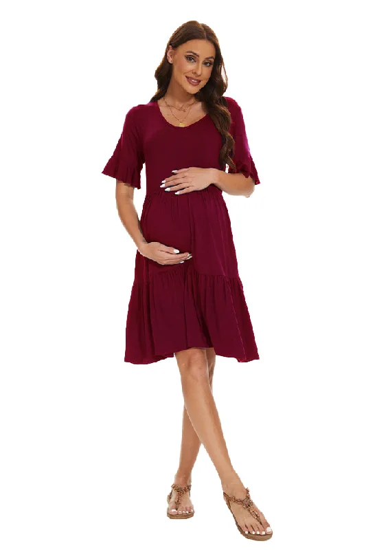 Soft Fabric Maternity Dresses for Comfort -Smallshow Summer Ruffle Maternity Dress