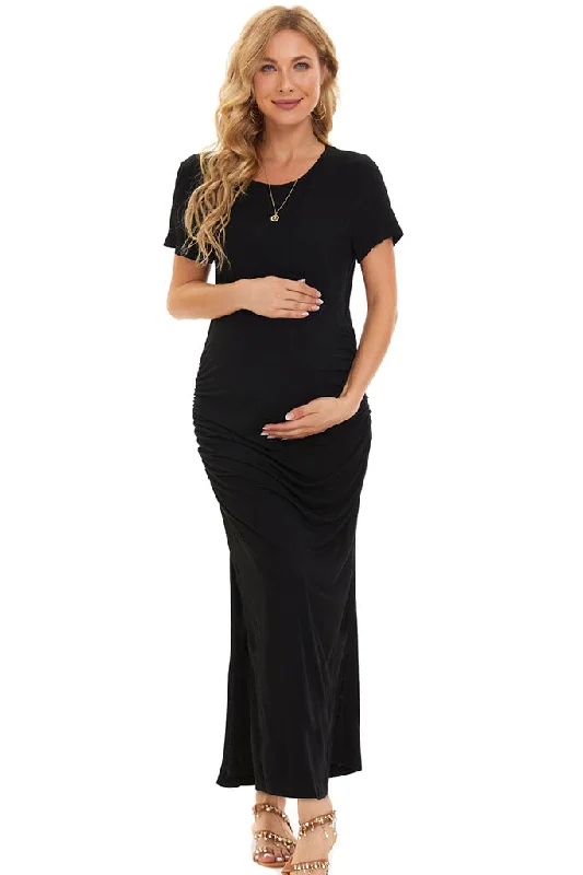 Maternity Dresses for Office Wear -Smallahow Side Slit Maternity Maxi Dress