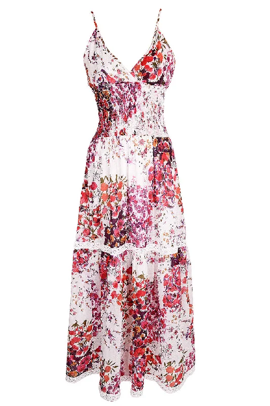 Women's V-neck Strappy Maxi Dress-PARADISE Floral Maxi Dress