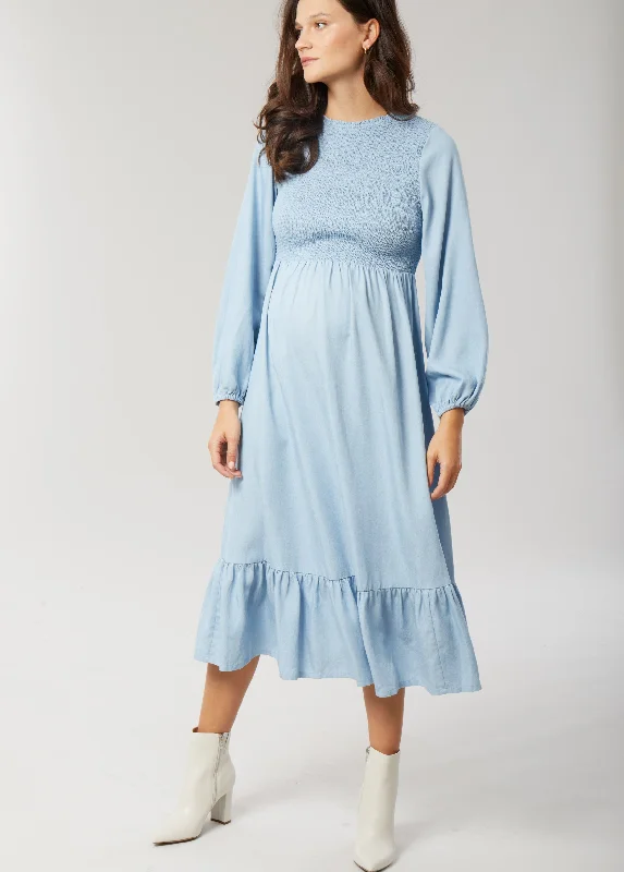 Maternity Dresses with Elastic Waist -Meadow Chambray Maternity Dress