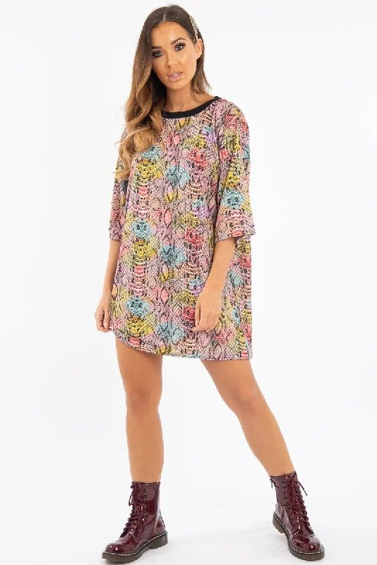 Checked A-line Shirt Dress-Snake Multi Oversized T Shirt Dress - Glori