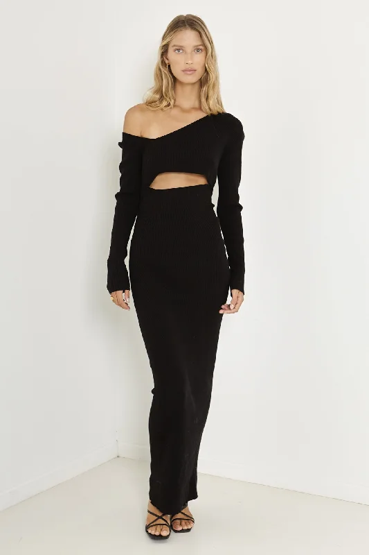 Women's High-neck Maxi Dress-SNDYS Aurora Maxi Dress Black