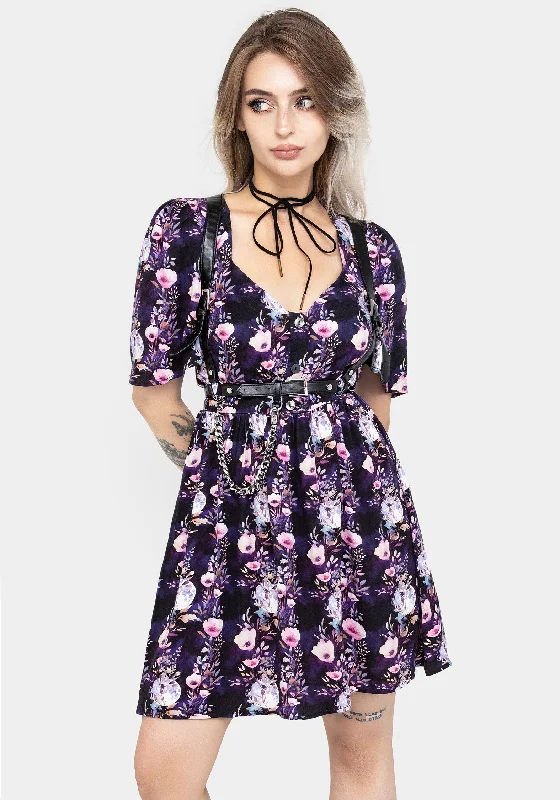 Women's Stylish T-shirt Mini Dress-Socordia Floral Moon Button Front Mini Dress