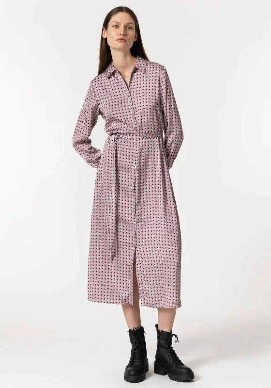 Trendy Shirt Dress-Tiffosi Satin Geo Print Midi Shirt Dress, Pink