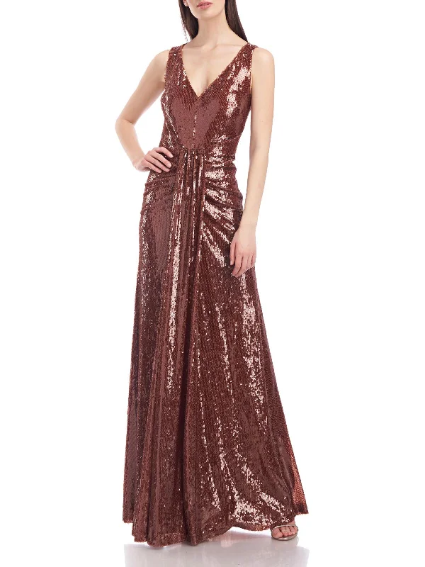 Satin Skirt Party Dress for Evening Look -Solange Womens Sequined Long Evening Dress