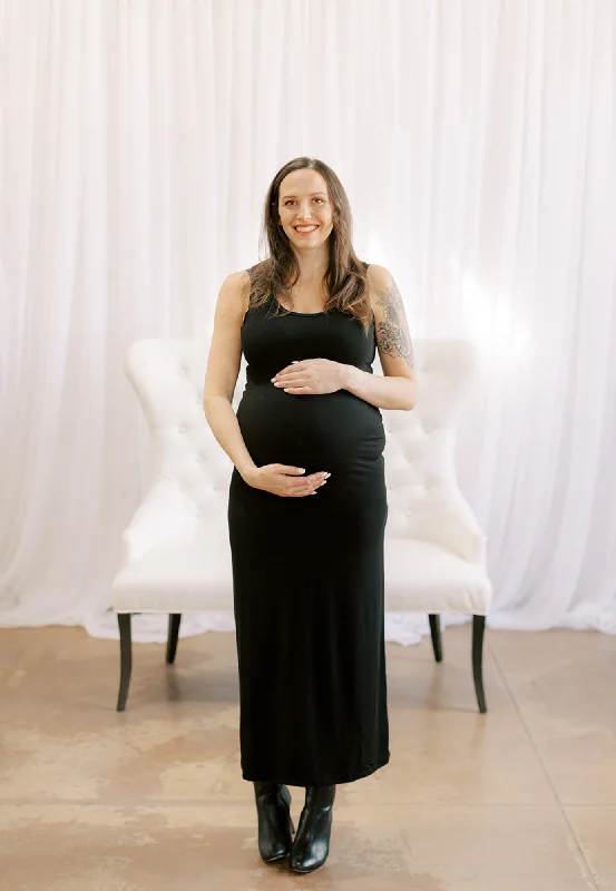 Maternity Dresses with Open Back -Solid Tank Round Neck Maternity Maxi Dress