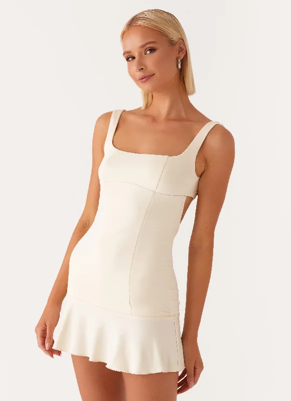 Women's V-neck Fitted Mini Dress-Someone New Mini Dress - Yellow