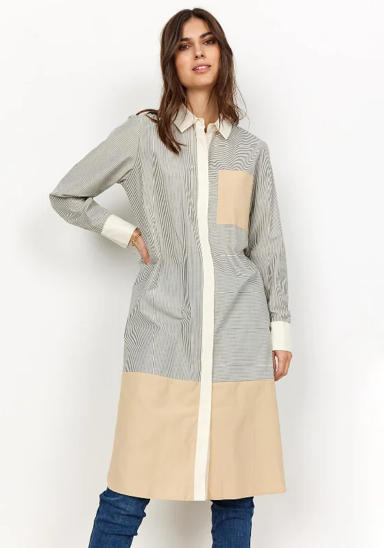 Women's Soft Cotton Shirt Dress-Soyaconcept Gashbin Striped Shirt Dress, Grey Multi Women's Soft Cotton Shirt Dress-Soyaconcept Gashbin Striped Shirt Dress, Grey Multi