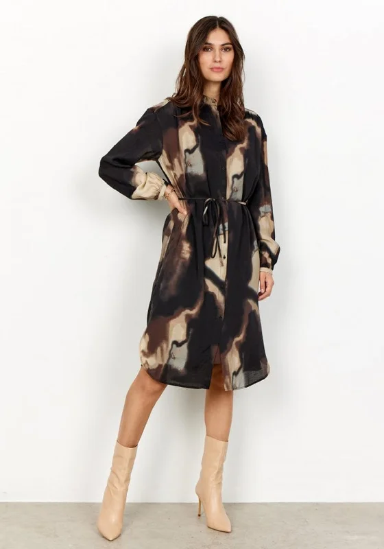 Casual Shirt Dress for Summer-Soyaconcept Glenn Shirt Dress, Black Multi
