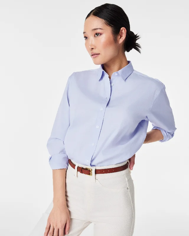 Women's Casual V-neck Top -SPANX® Poplin Oversized Button-Down