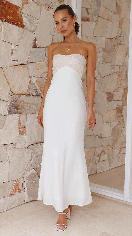 Women's Tailored Maxi Dress-Spencer Maxi Dress - Beige / White