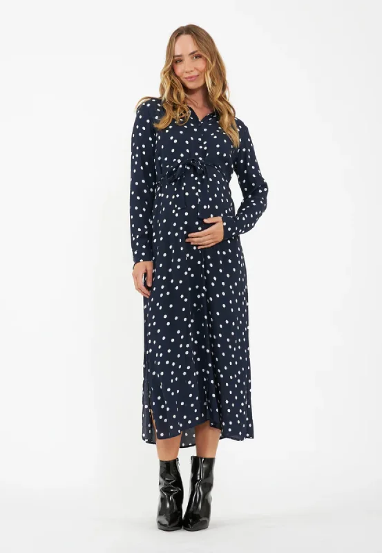 Button-up Sleeve Shirt Dress-Spot Shirt Dress