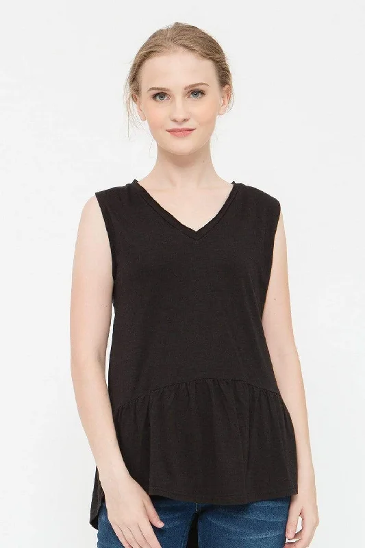 Women's Embellished Top -Caly Ruffled Hem Nursing Top Black