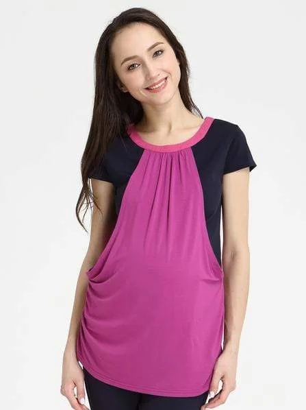 Women's Halter Neck Top -Orea Contrast Nursing Top Plum