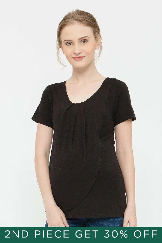 Women's Crochet Top -Cloria Overlap Nursing Top Black