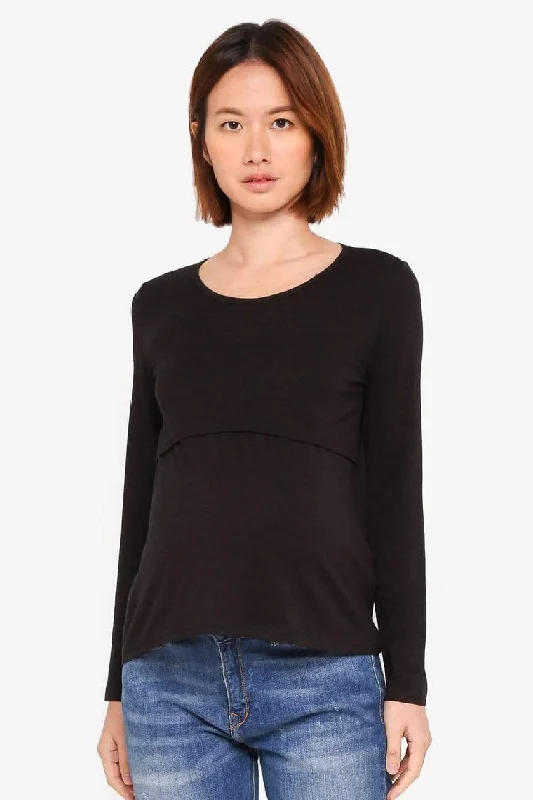 Women's Comfy Long Sleeve T-shirt for Lounge Wear -Belva Long Sleeved Round Neck Tee Black Women's Comfy Long Sleeve T-shirt for Lounge Wear -Belva Long Sleeved Round Neck Tee Black