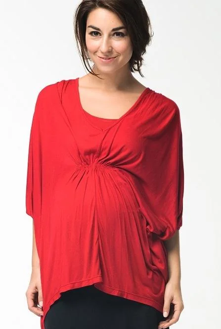 Maternity Dresses for Fun Getaways -Mabel Maternity Top Red