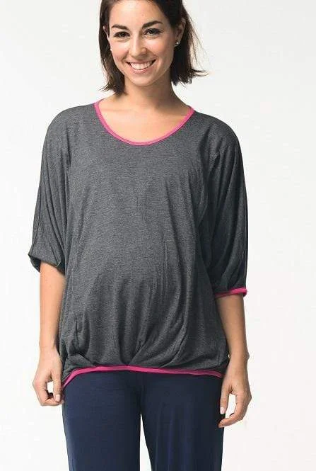 Maternity Dresses with Cropped Sleeves -Madge Zip Maternity Top Grey