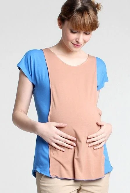 Women's Knit Blouse Top -Caitlin Contrast Bamboo Nursing Top Blue