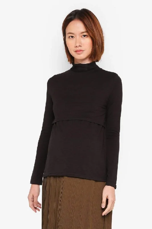 Women's Casual V-neck Top -Bellezza Turtle Neck Nursing Top Black