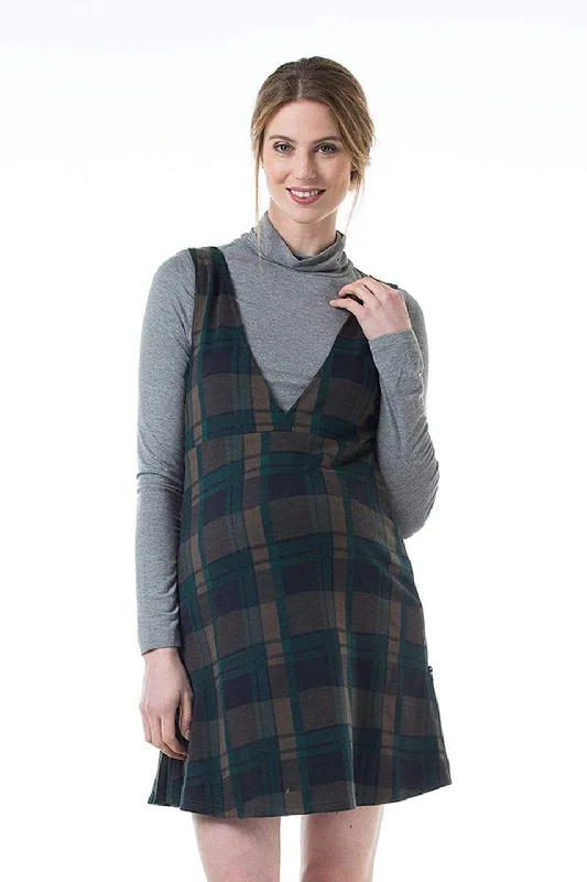 Maternity Dresses with Bias Cut -Coralia V-Neck Plaids Maternity Dress Navy