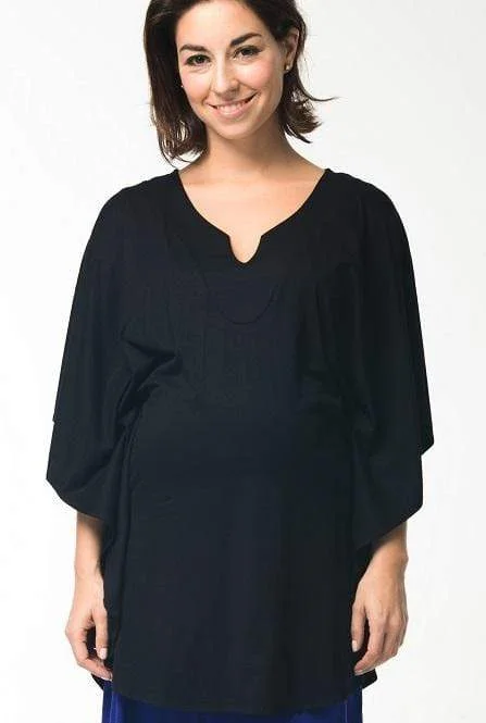 Maternity Dresses with Soft Draping -Madeira Y-Neck Maternity Top Black