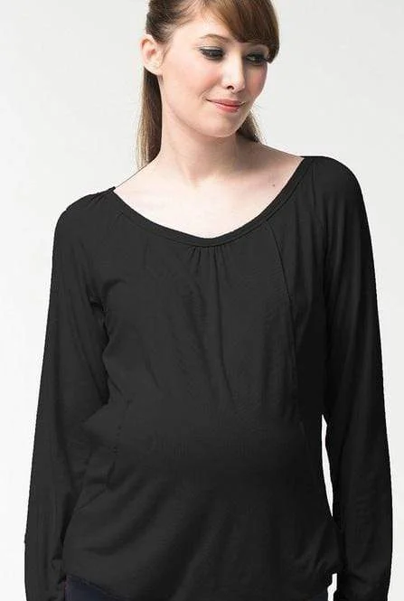 Women's White Long Sleeve T-shirt -Valma Gather Bamboo Cotton Long Sleeve Nursing Nursing Top Black Women's White Long Sleeve T-shirt -Valma Gather Bamboo Cotton Long Sleeve Nursing Nursing Top Black