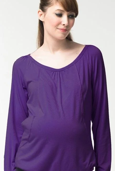 Women's Black Long Sleeve T-shirt -Valma Gather Bamboo Cotton Long Sleeve Nursing Top Purple Women's Black Long Sleeve T-shirt -Valma Gather Bamboo Cotton Long Sleeve Nursing Top Purple