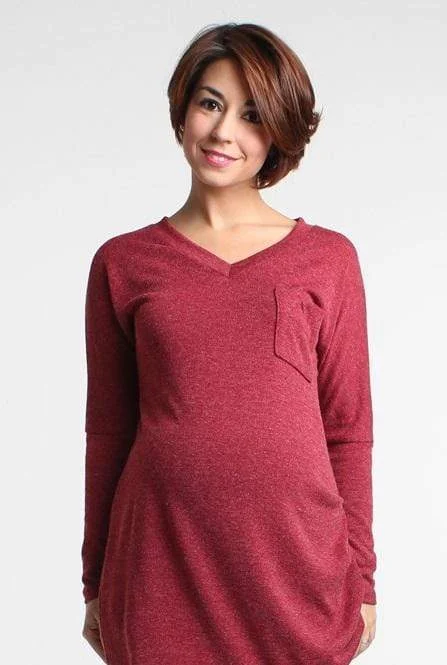 Women's Boho Chic Top -Winda V-Neck Sweater Wine