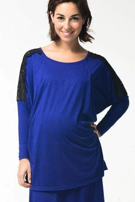 Maternity Dresses with Ruffled Sleeves -Maddie Maternity Top Indigo