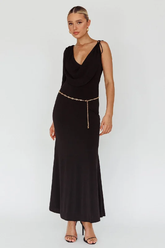 Women's Adjustable Strap Maxi Dress-Star Walker One Sleeve Maxi Dress Black