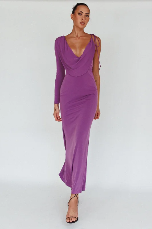 Women's Tie-dye Maxi Dress-Star Walker One Sleeve Maxi Dress Purple