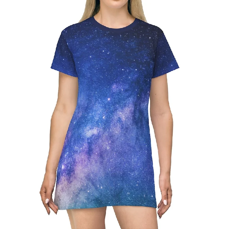 Comfortable Plaid Shirt Dress-Starscape - AOP T-Shirt Dress
