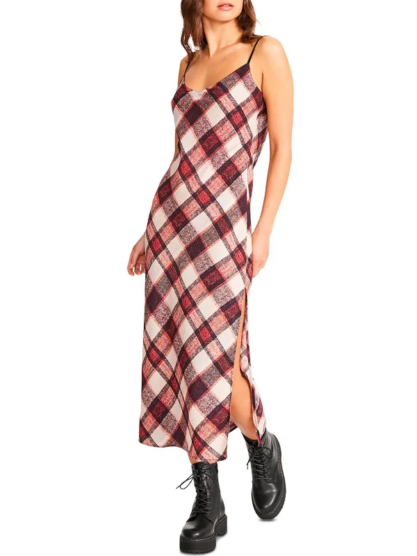 Casual Slip Dress for Spring -Women's Satin Slip Dress with V-neck Lace -Strangelove Womens Satin Plaid Slip Dress