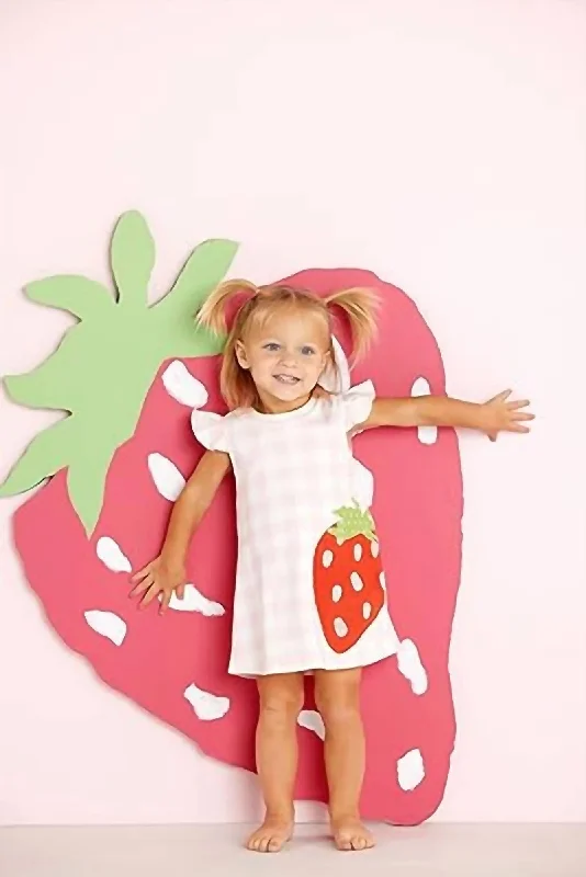 Silk Shirt Dress-Strawberry T-Shirt Dress In Pink
