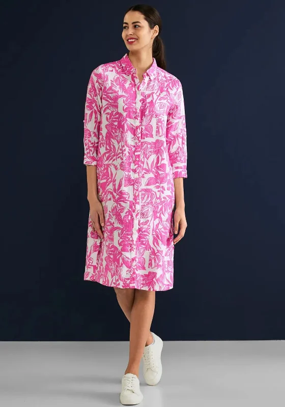 Polka Dot Shirt Dress-Street One Leaf Print Shirt Dress, Pink