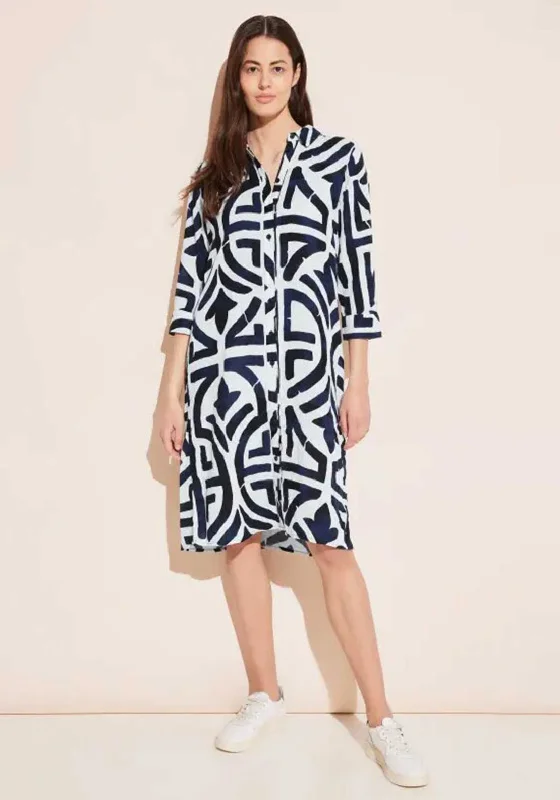 Classic Women's Shirt Dress-Street One Print Muslin Midi Shirt Dress, Off-White