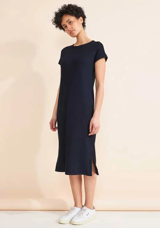 Pleated Shirt Dress with Pockets-Street One Jersey Midi T-Shirt Dress, Deep Blue