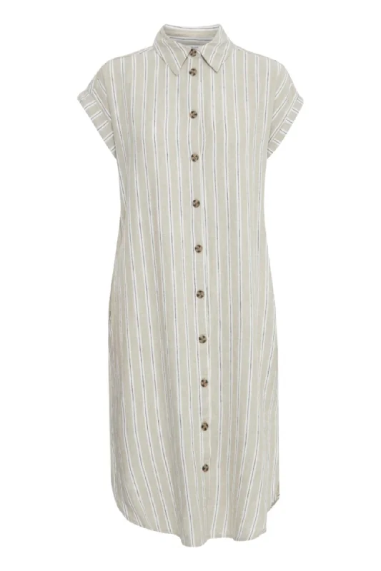 Comfortable Denim Shirt Dress-Striped Linen Shirt Dress