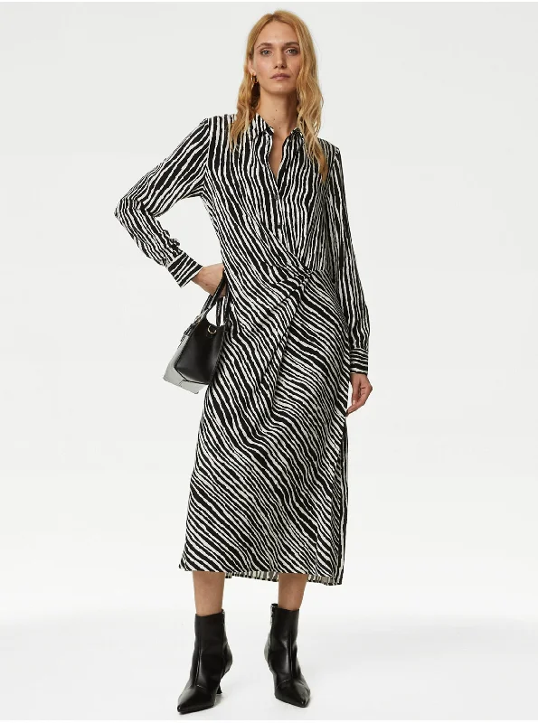 Women's Cotton Short Shirt Dress-Striped Midaxi Shirt Dress