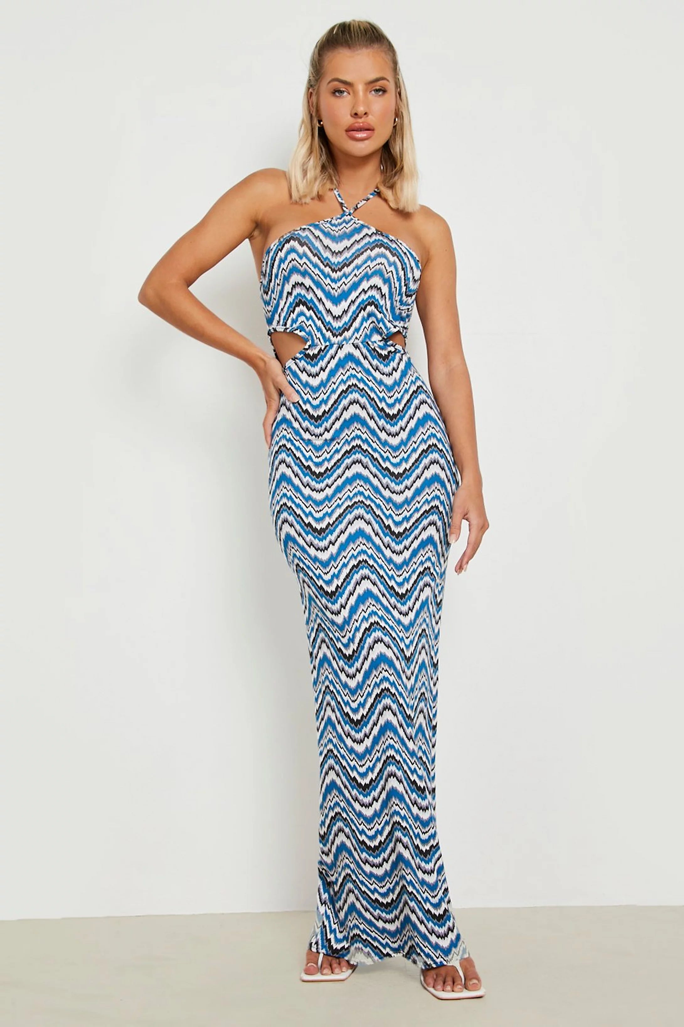 Women's Boho-inspired Wrap Maxi Dress-Striped Open Back Strappy Maxi Dress