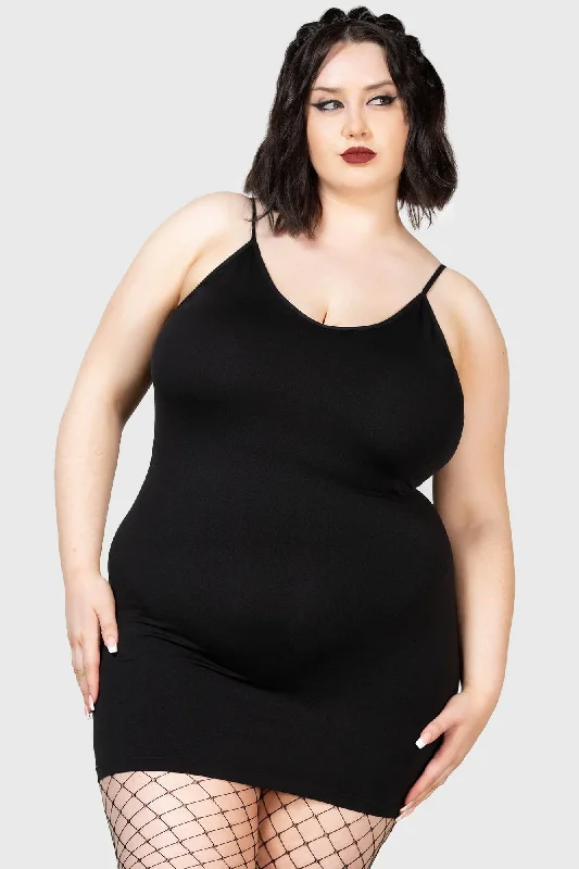 Satin Slip Dress for Night Out -Elegant Satin Black Slip Dress -Sultrate Slip Dress [PLUS]