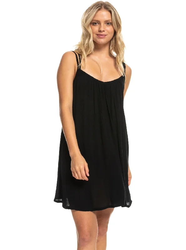 Vintage-inspired Shirt Dress-Summer Adventures Short Dress - Anthracite