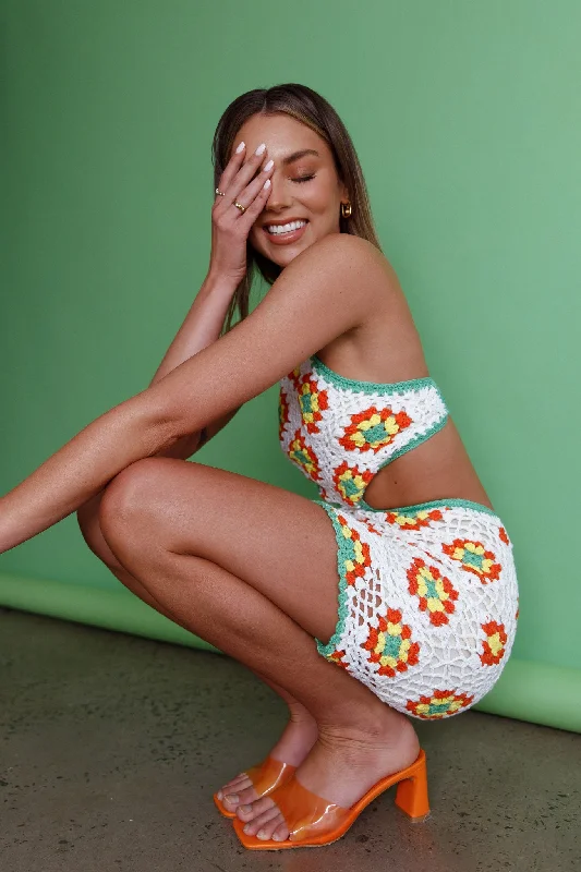 Women's Draped Mini Dress-Summer Love Open Back Crochet Mini Dress Green