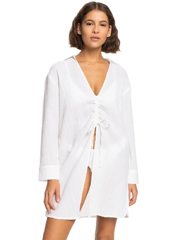 Trendy Shirt Dress-Sun And Limonade Shirt Dress - Bright White