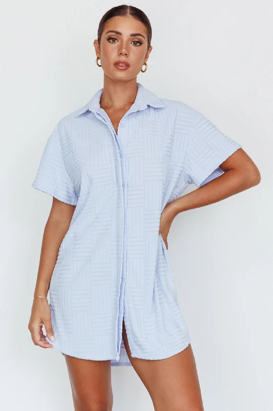 Casual Plaid Shirt Dress for Fall-Sun Time Textured Shirt Dress Blue